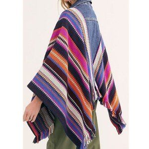 Levis Aztec Boho Western Blue Denim Striped Made & Crafted Poncho Jacket Sz XS